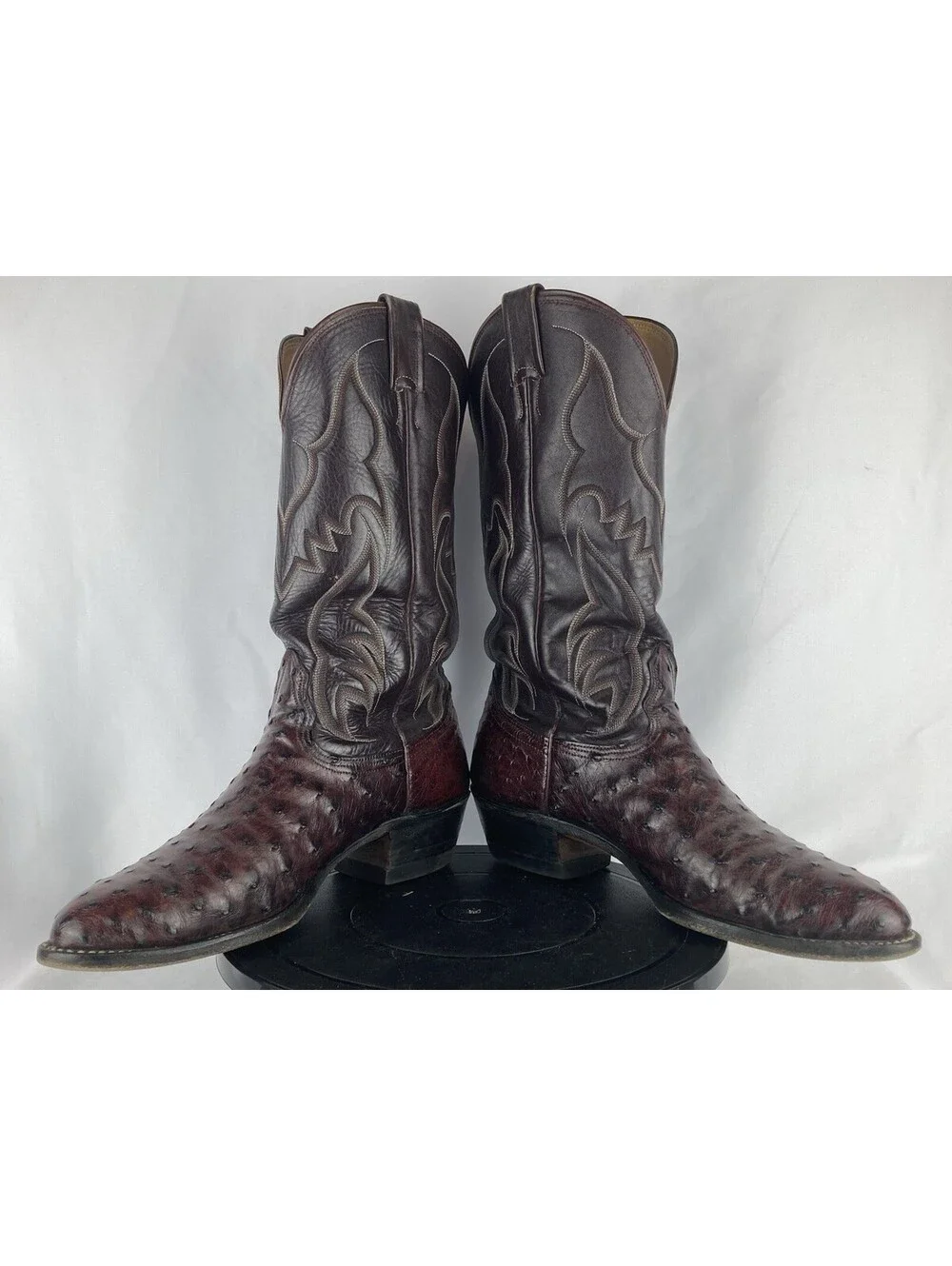 Men’s 8.5 D Vintage Nocona Full Quill Ostrich Leather Cowboy Boots Dark Cherry